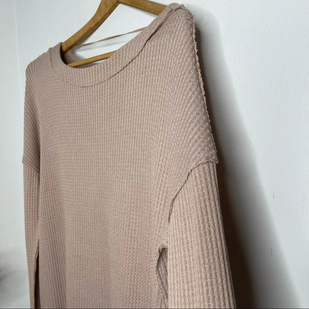 Free People Sand North Shore Thermal Knit Tunic Top  Oversized Sz L